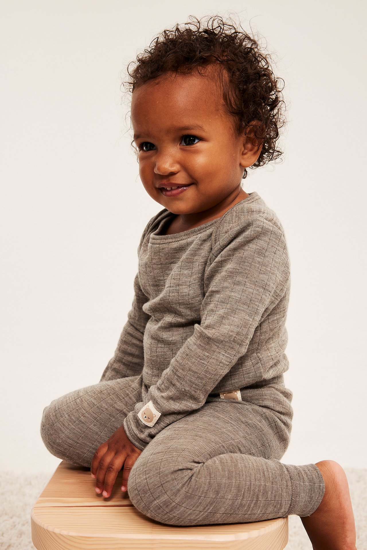 Babybody i merinoull - Brunmelerad - 4