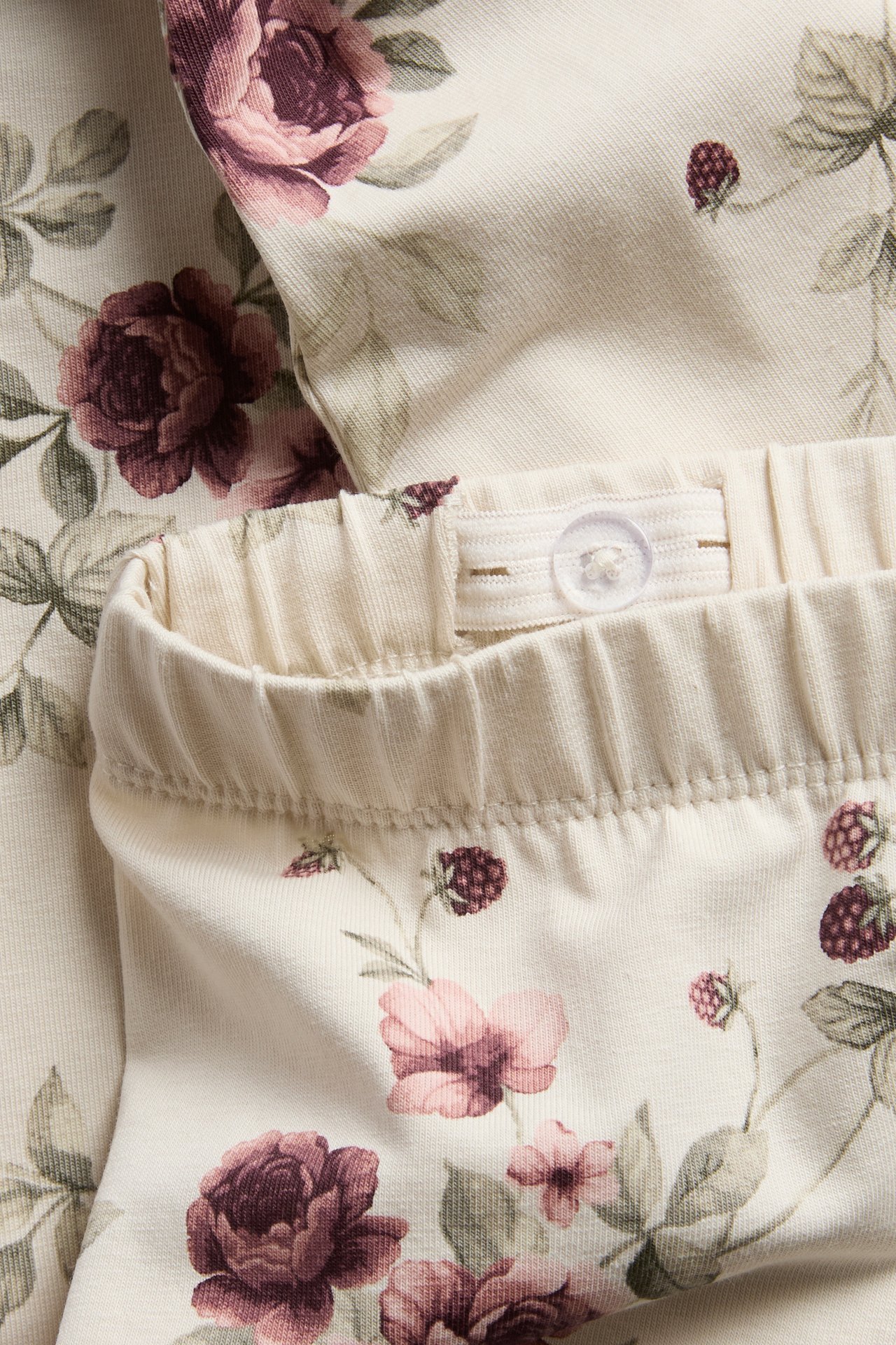 Legginsy w kwiaty z koronkową falbanką - Jasnobeżowy - 3