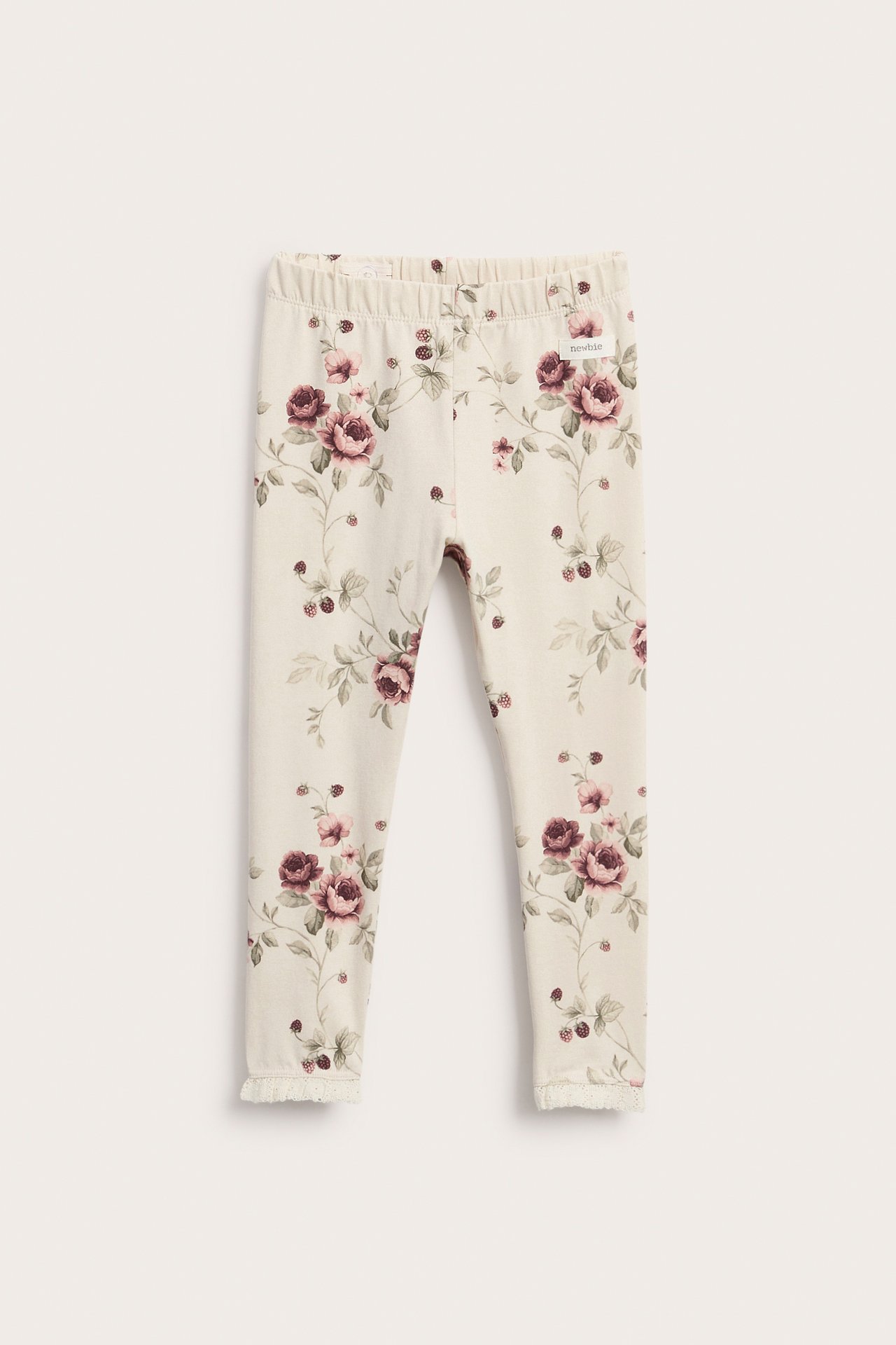 Legginsy w kwiaty z koronkową falbanką - Jasnobeżowy - 2