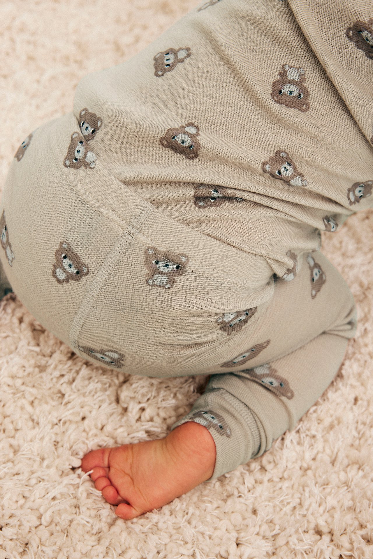 Legginsy z wełny merynosów z motywem misia - Beżowy - 4