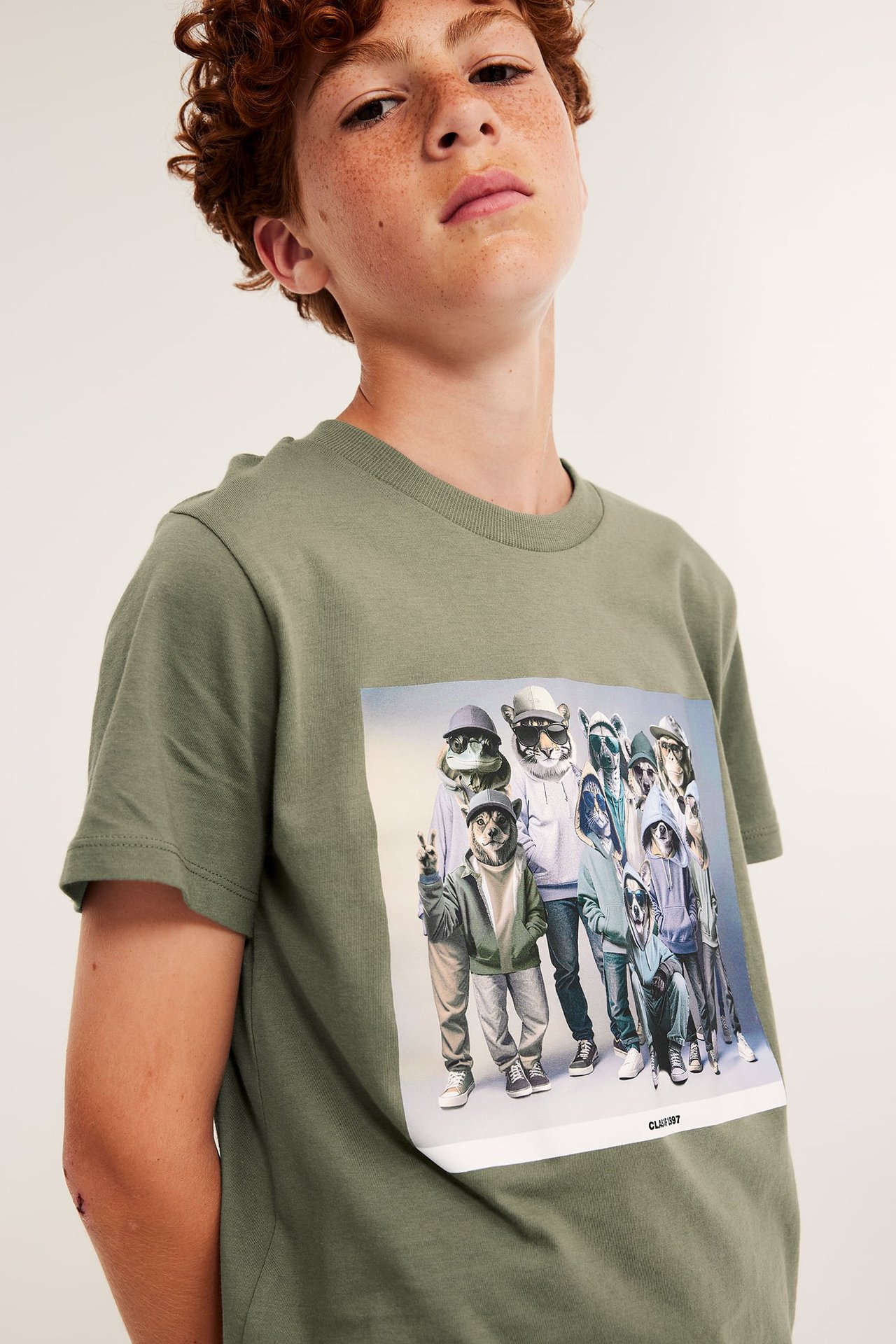 T-shirt z bawełnianej dzianiny, z nadrukiem z przodu, w zwierzęta