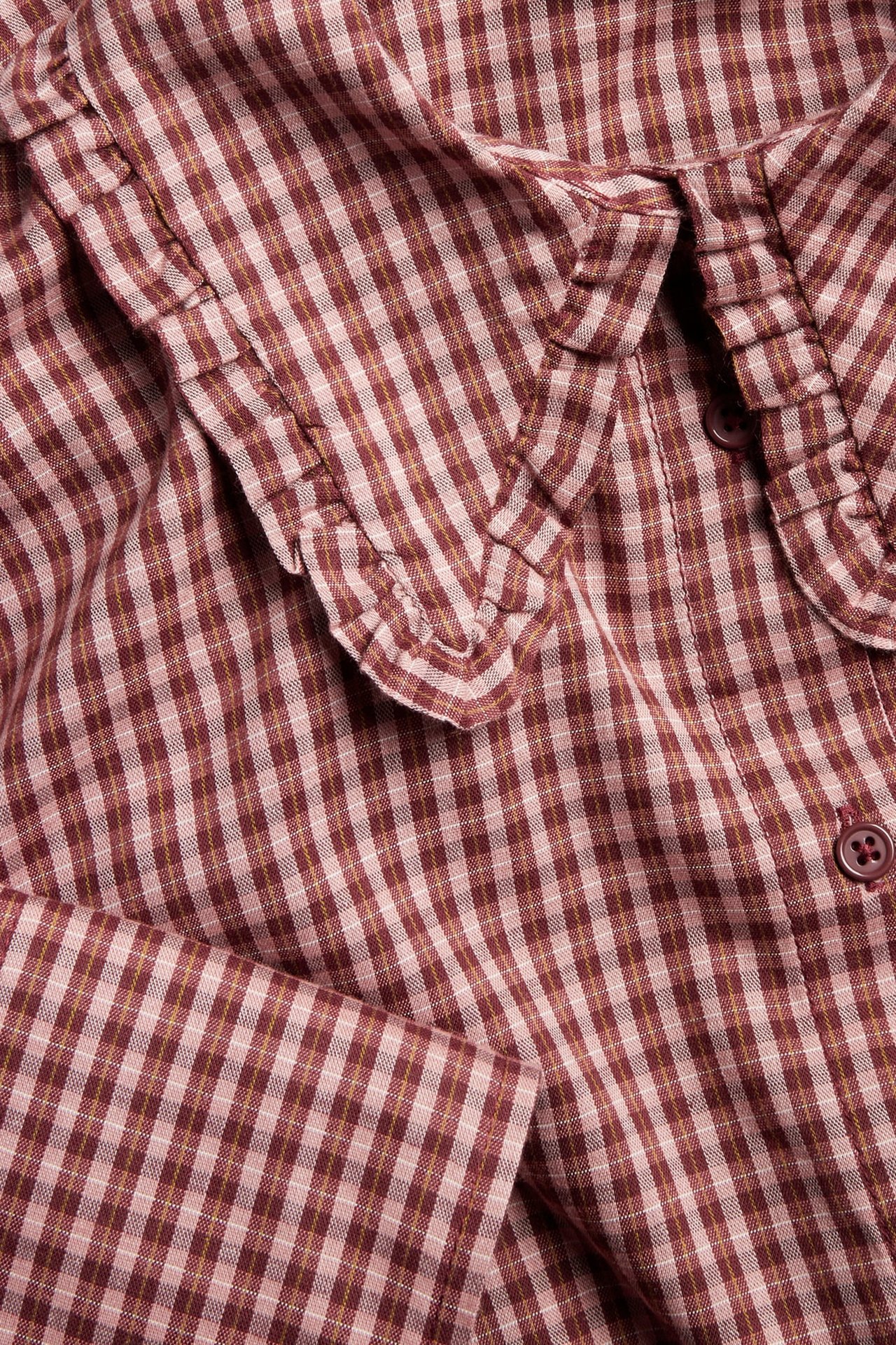 Pieniruudullinen paidan röyhelökauluksella - Viininpunainen - 6