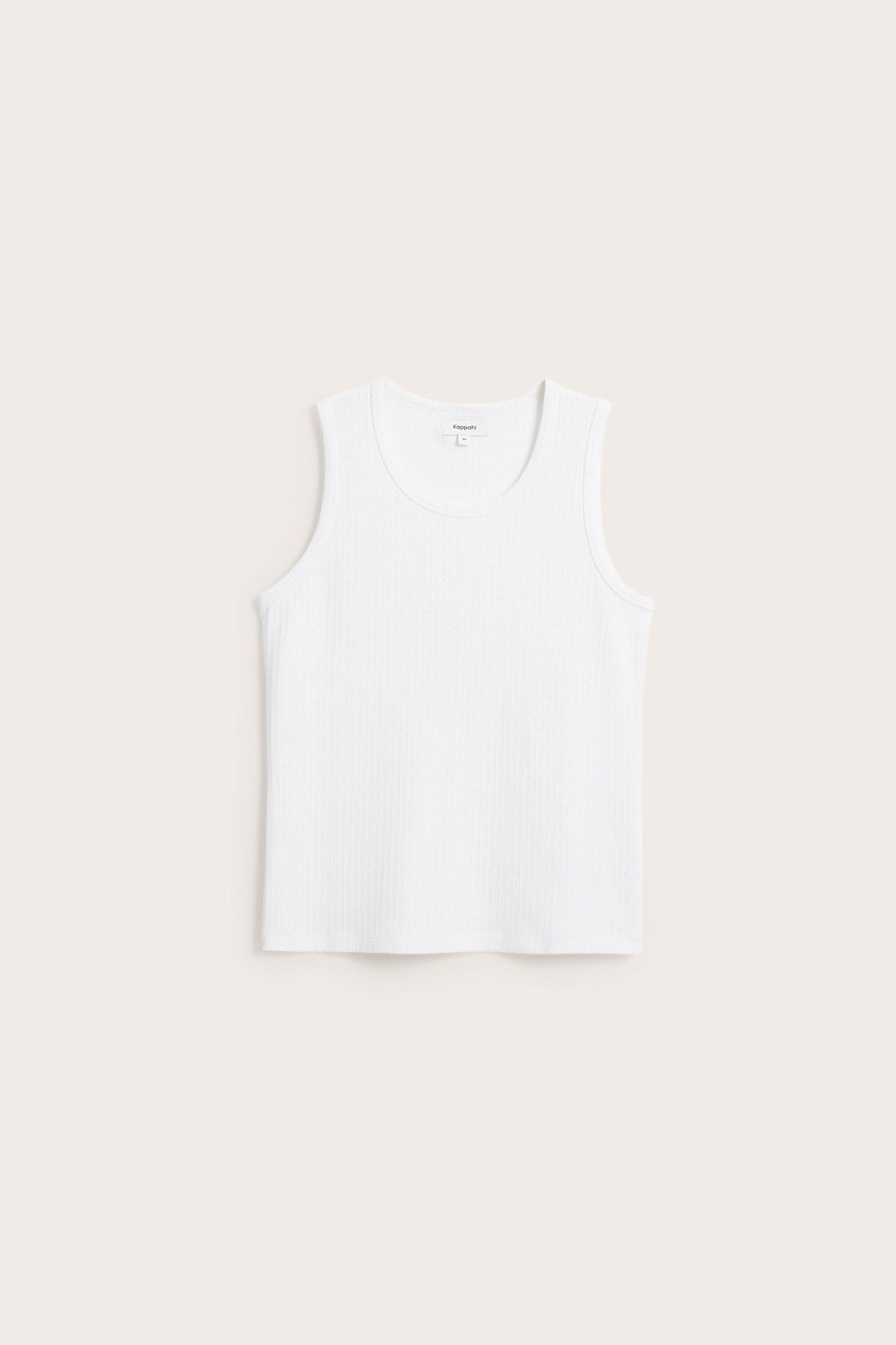 Frontbilde av en hvit pointelle jacquard-strikket slim fit herre-tanktopp.