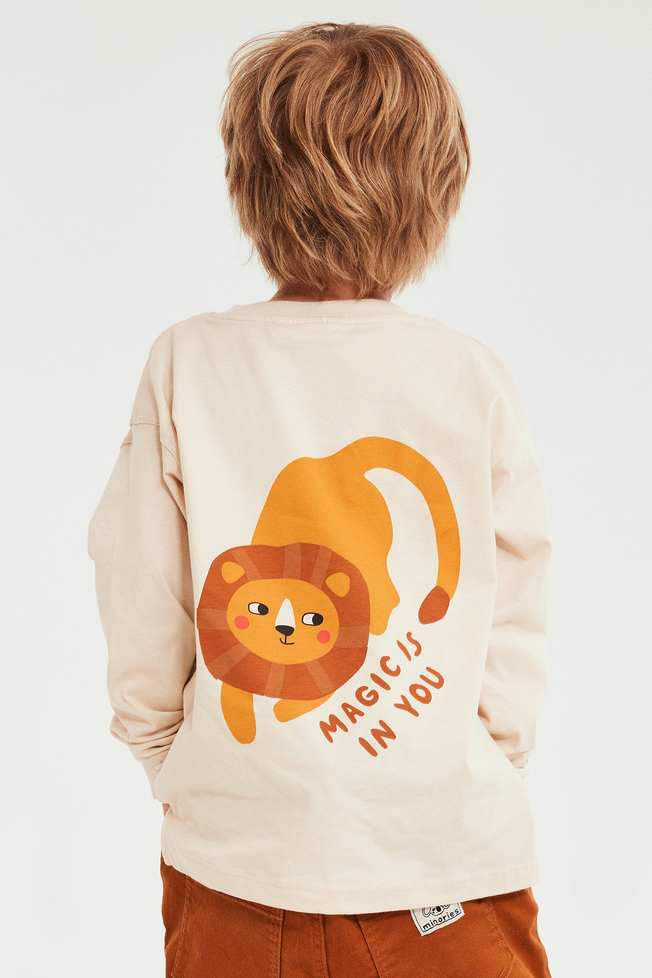 Långärmad t-shirt med lejontryck - Beige - 6