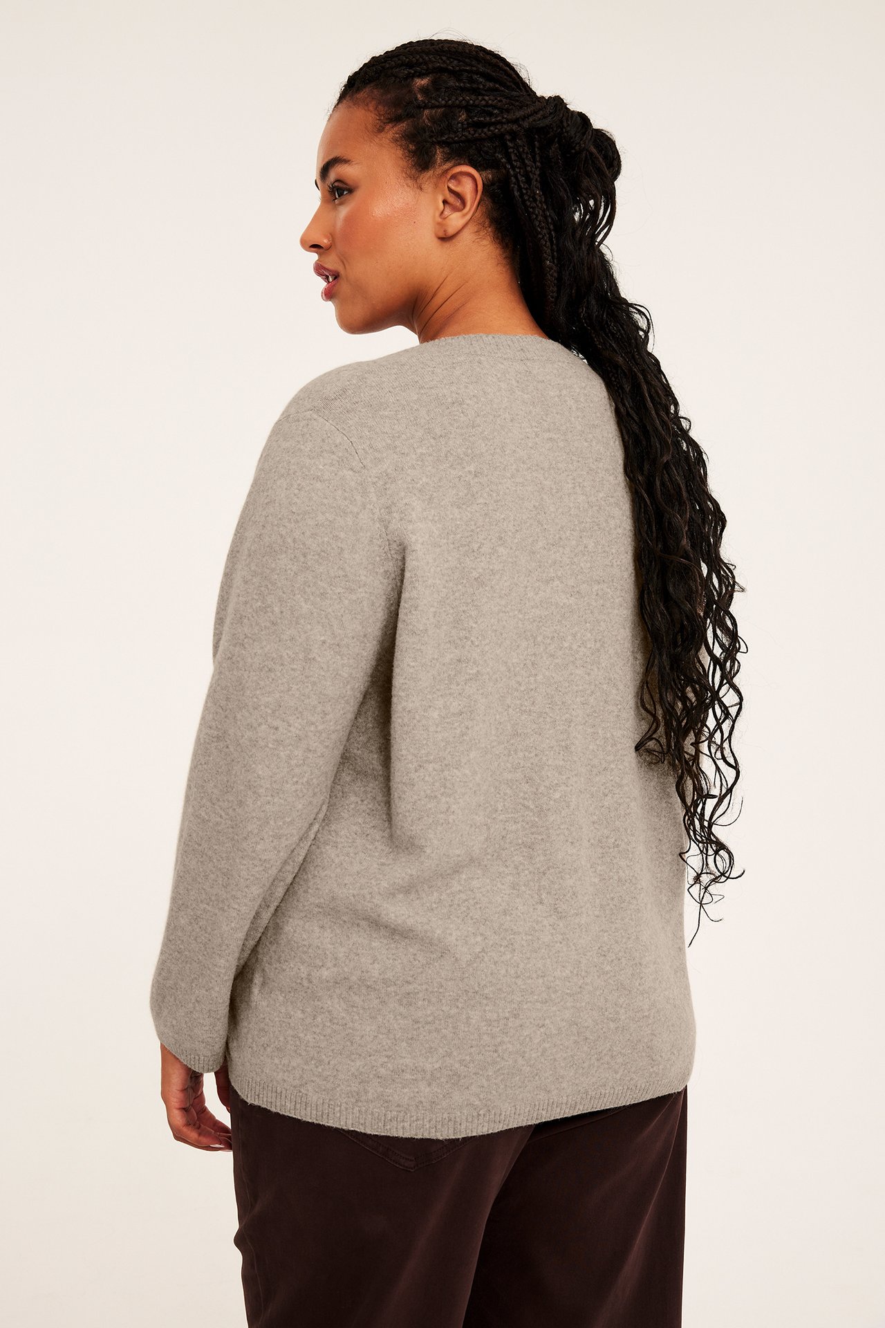 Stickad tröja - Melerad beige - 180cm / Storlek: XL - 5