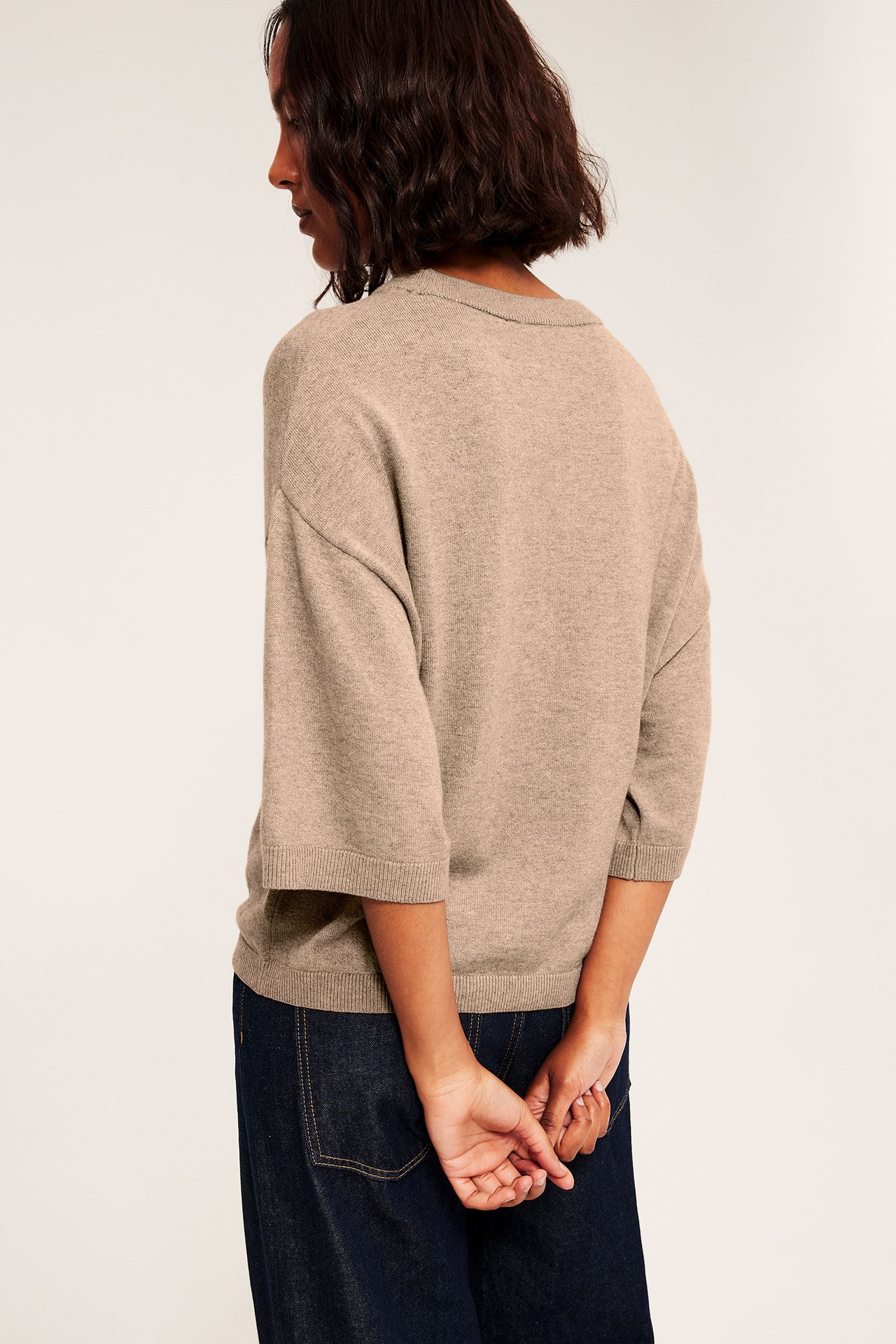 Stickad topp i ullmix - Melerad beige - 8