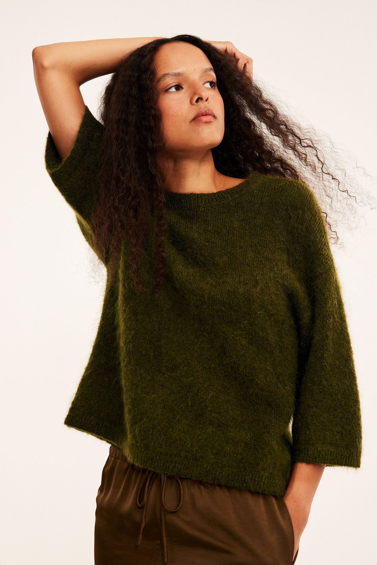 Strikket topp i en blanding av mohair og ull