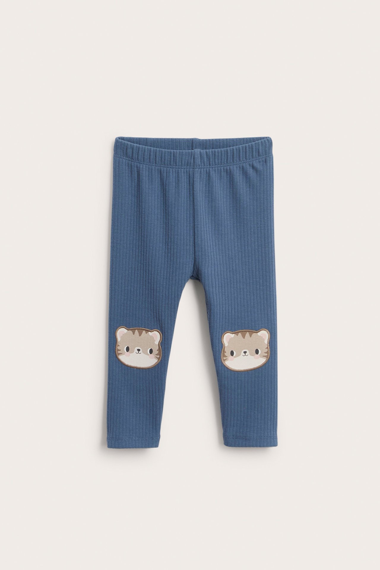 Ribbade leggings med kattapplikation
