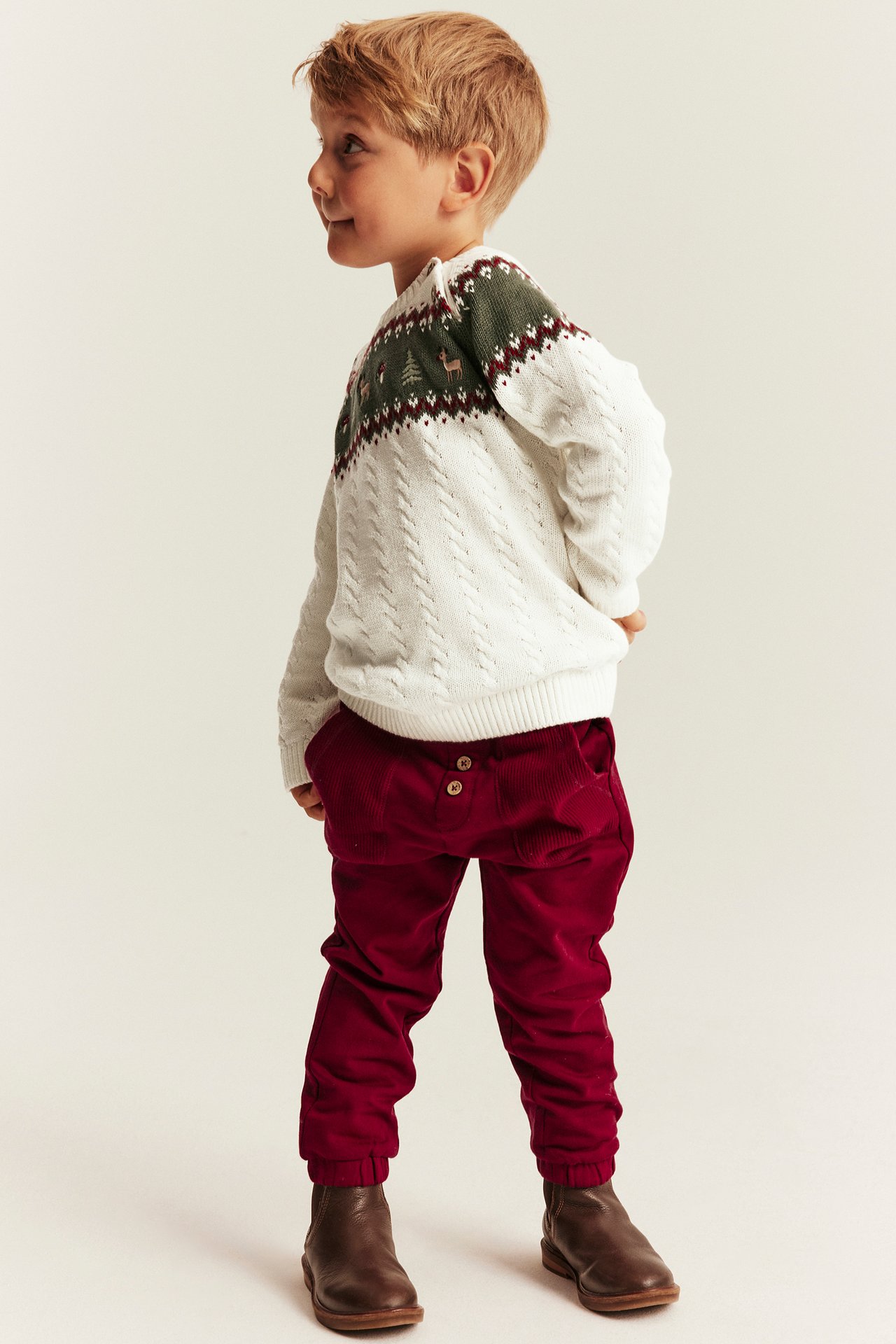 Strikket julegenser med broderi - Offwhite - 4