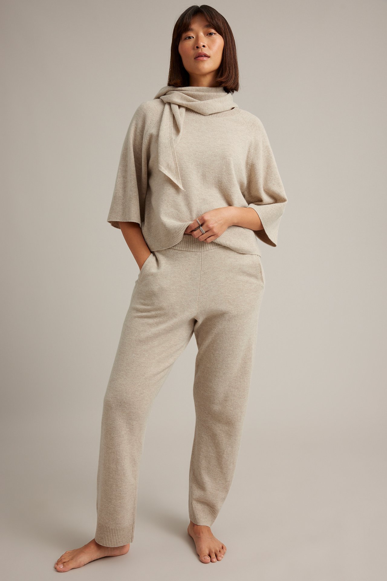 Neulotut villahousut - Meleerattu beige - 4