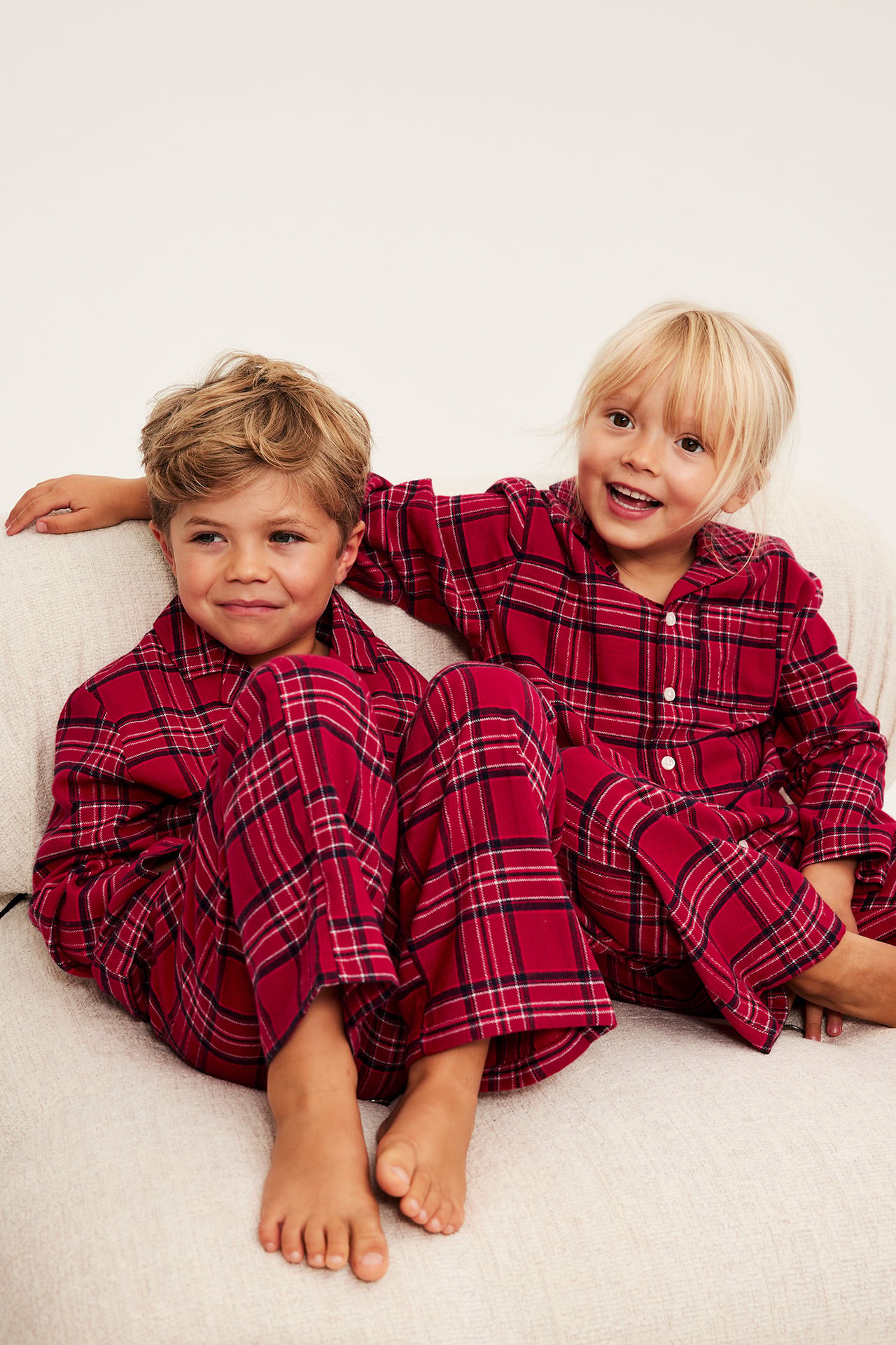 Rutete flanellpyjamas barn