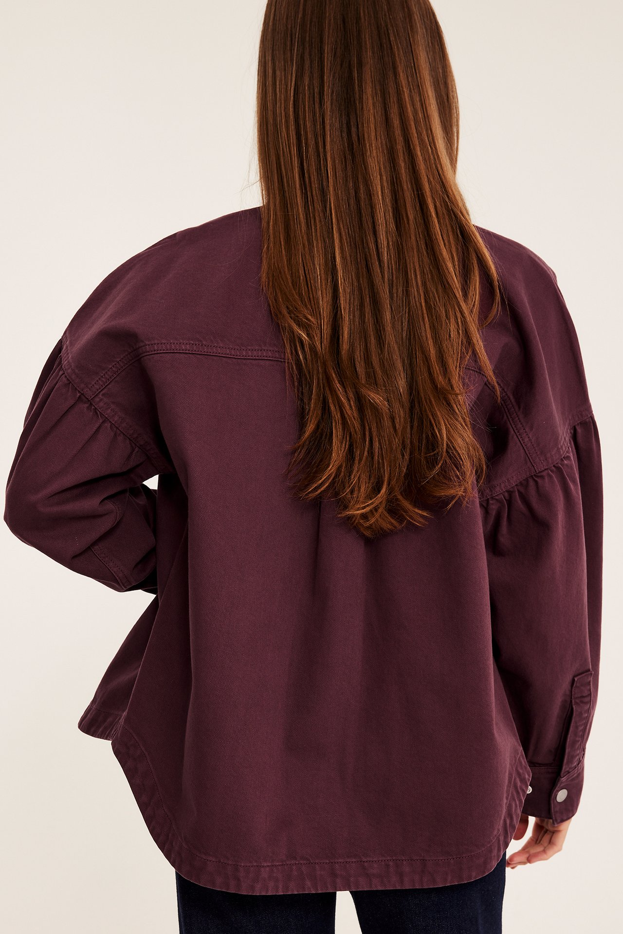 Overshirt med puffig ärm - Vinröd - 5
