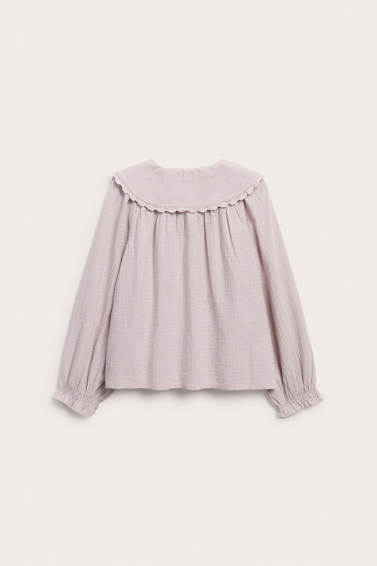 Bluse med spetskrage - Lyselilla - 7