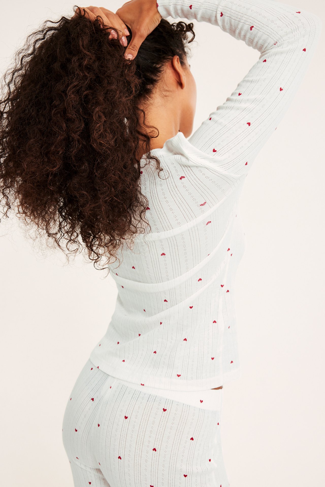 Pyjamastopp med hjerter - Offwhite - 5