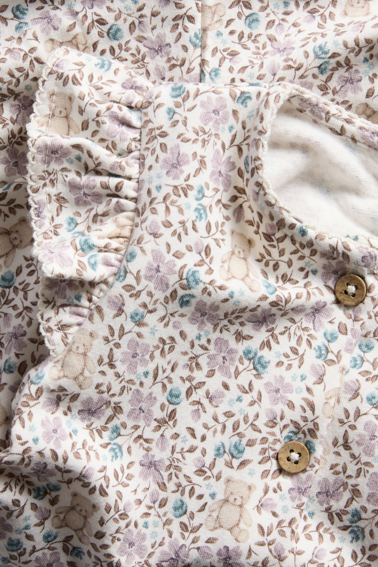 Småblommig jumpsuit med volanger - Offwhite - 2