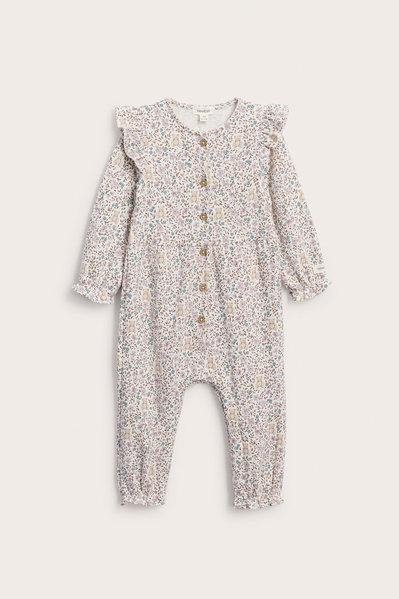 Småblommig jumpsuit med volanger - Offwhite - 1