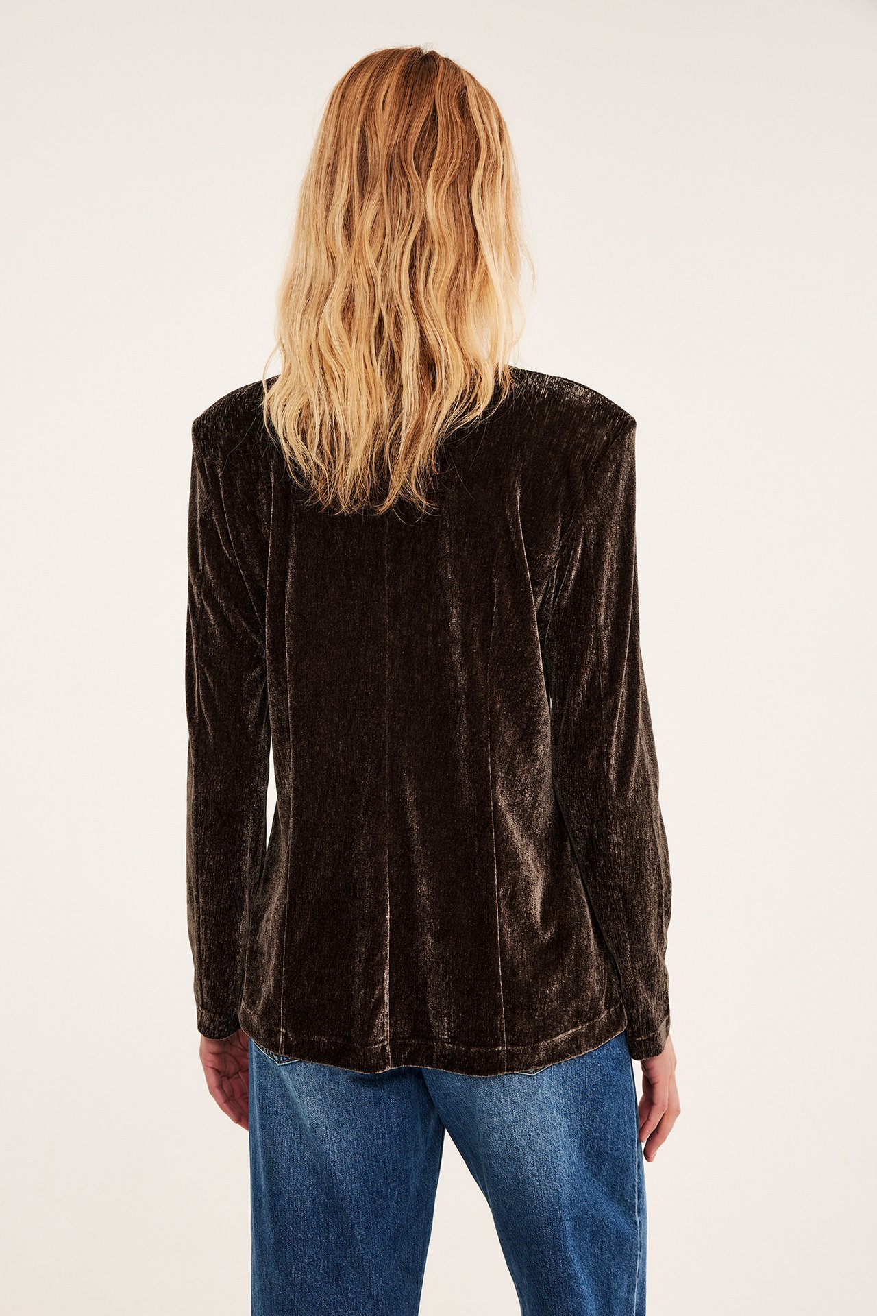 Fløyelsblazer med omslagsdesign - Mørkebrun - 5