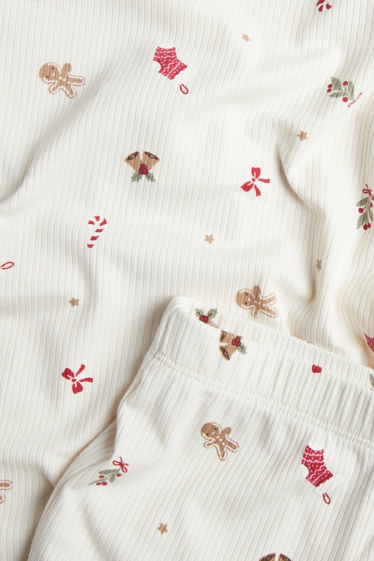 Ribbad julpyjamas i set - Offwhite - 5