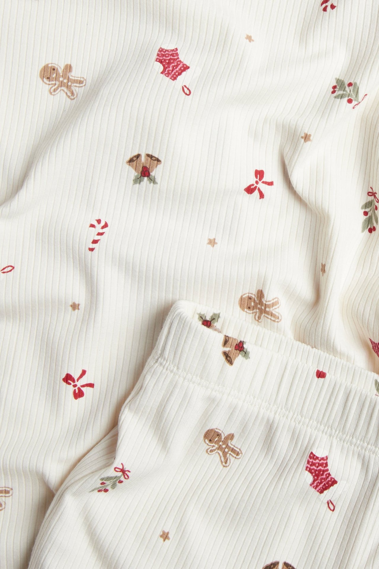 Ribbad julpyjamas i set - Offwhite - 5