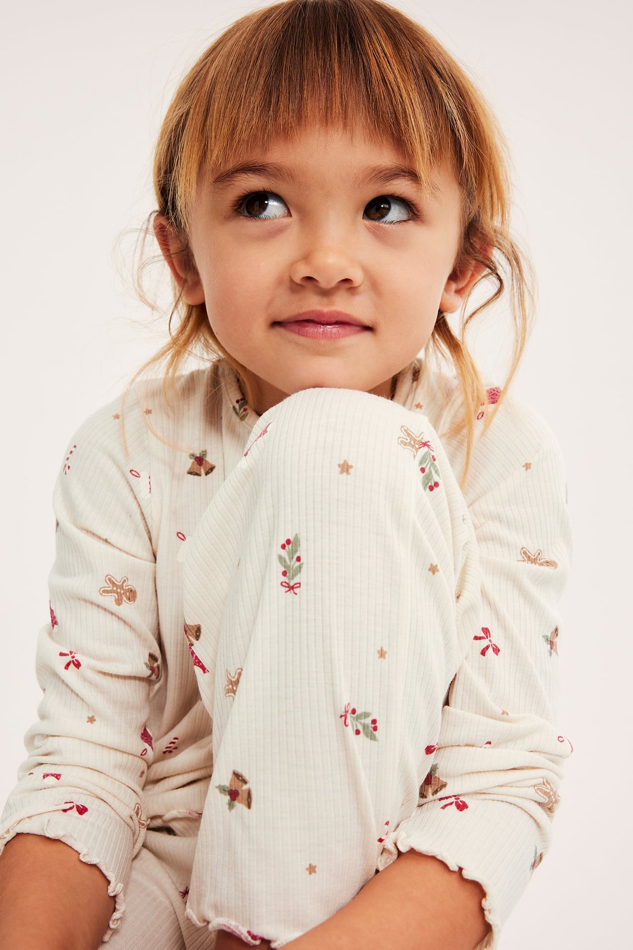 Ribbad julpyjamas i set - Offwhite - 1