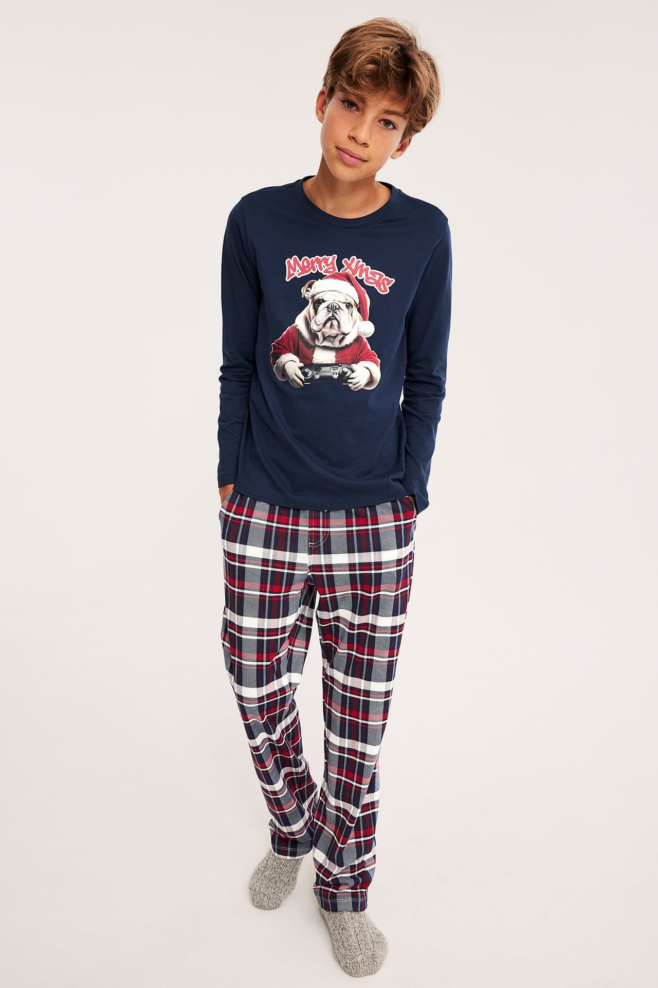 Julepyjamas med rutete bukse - Mørkeblå - 1