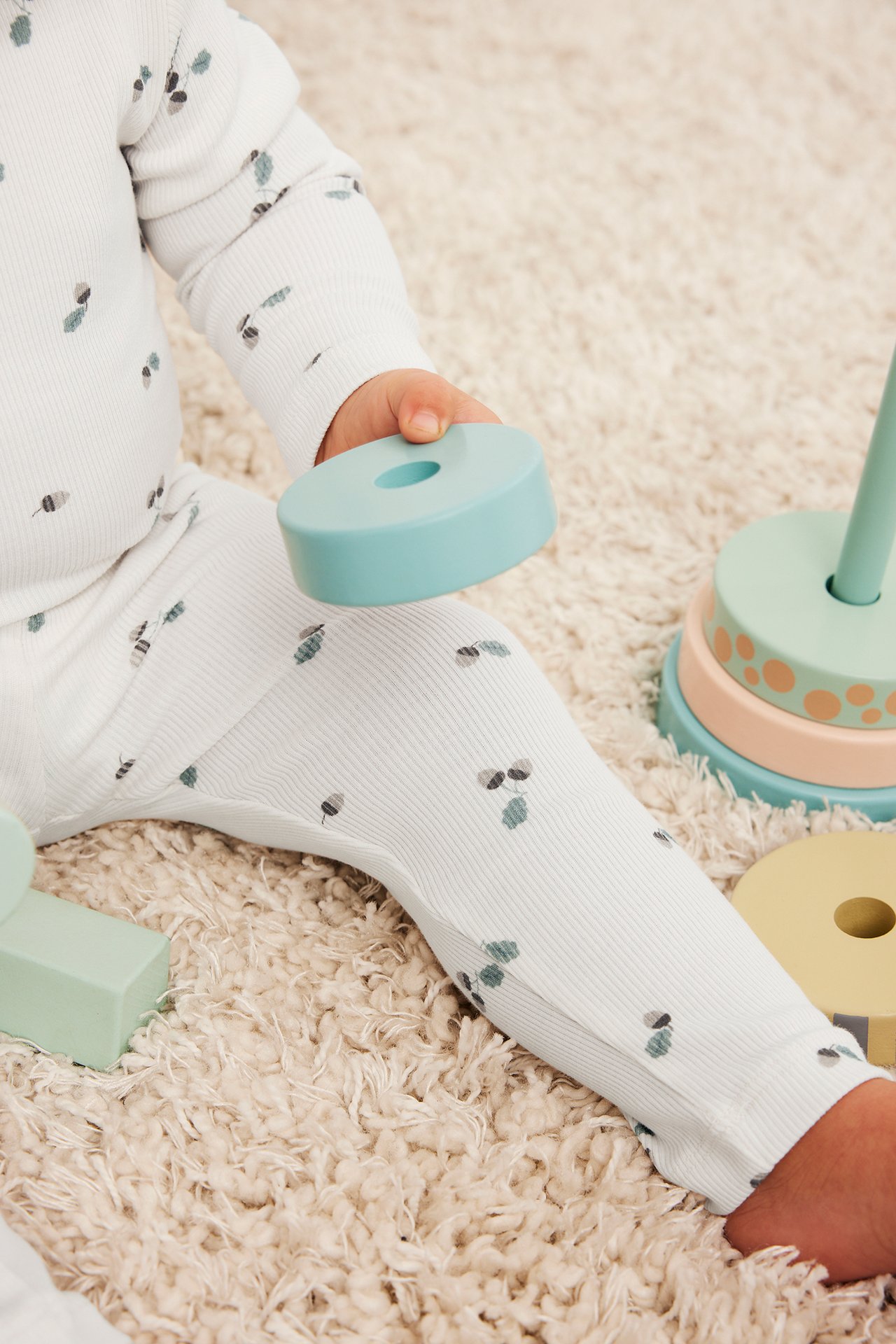 Prążkowane legginsy - Offwhite - 5