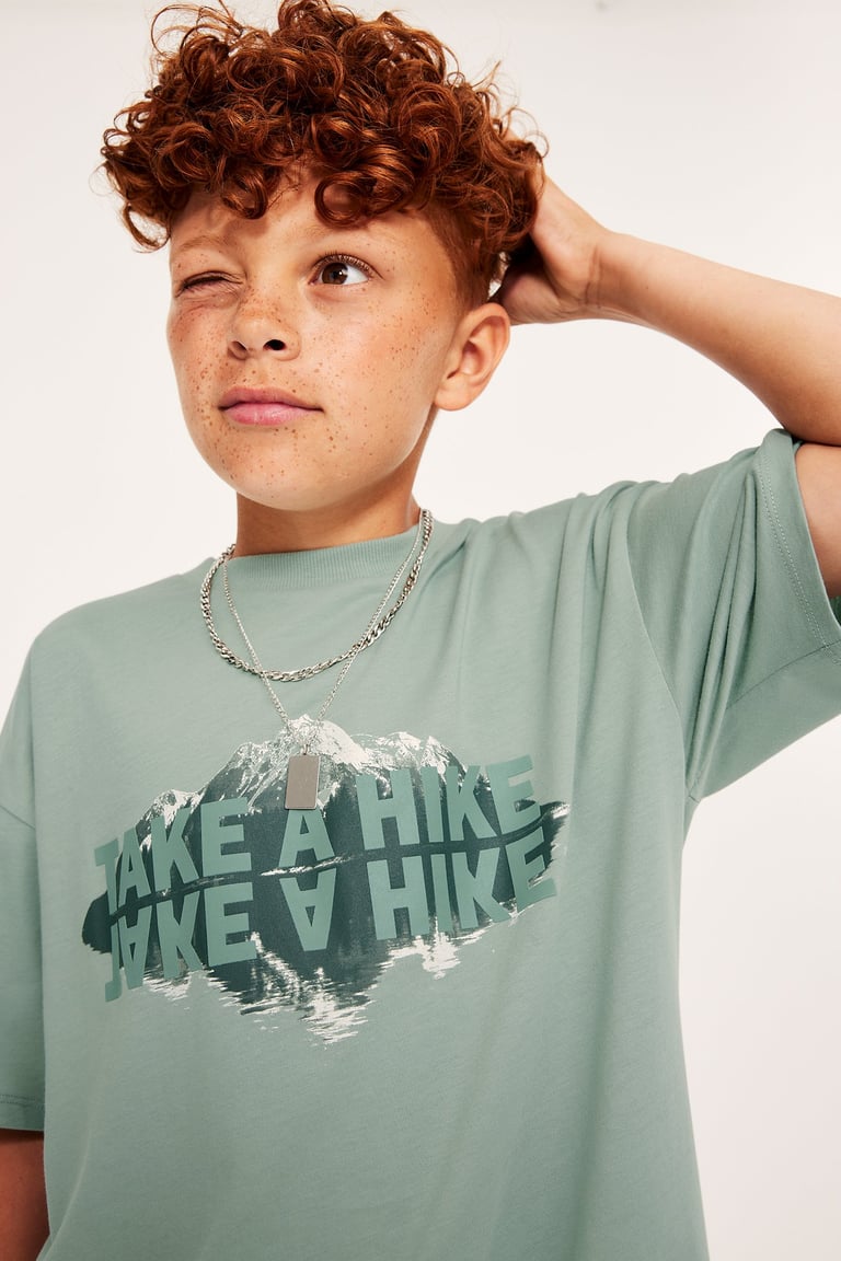 T-skjorte med trykk | Lysegrønn | Barn | Kappahl, image size:768x1152