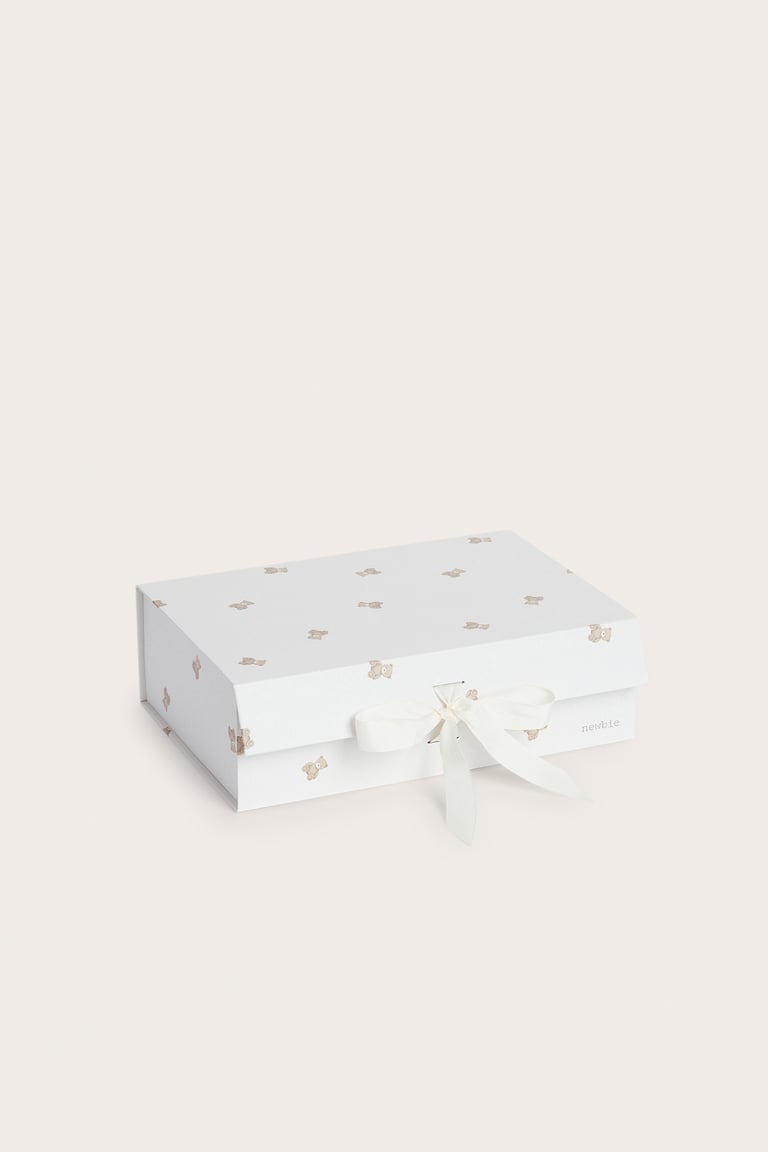 Gaveeske med bjørnetrykk | Offwhite | Baby | Newbie