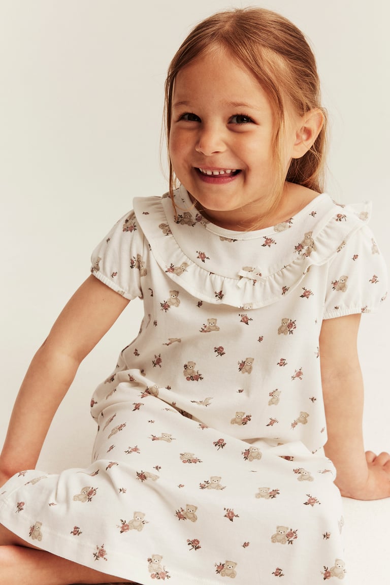 Kortermet blomstret nattkjole | Offwhite | Barn | Newbie